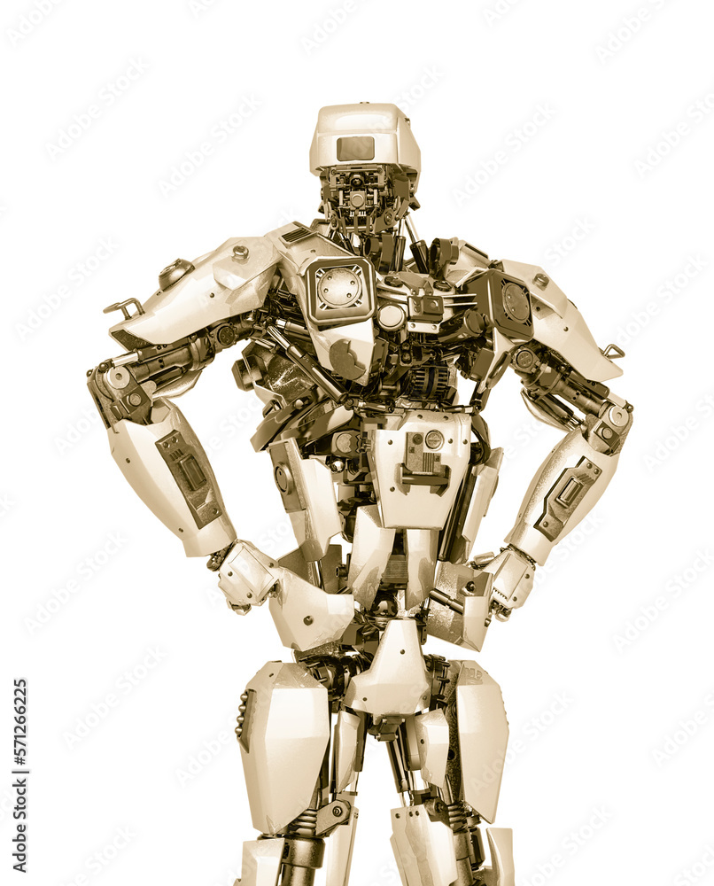 master robot is doing a super pose in white background master robot is doing a super pose in white background
