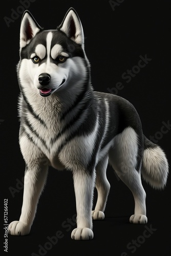 3D husky dog. Cute dog puppy 3D.