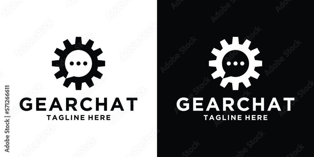 set logo design gear and chat icon illustration set logo design gear and chat icon illustration