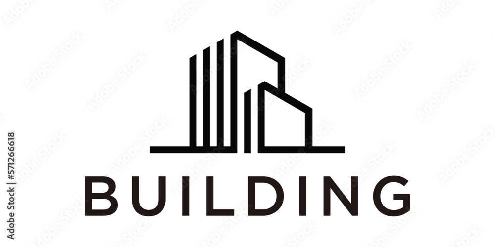 set logo design building line icon vector illustration