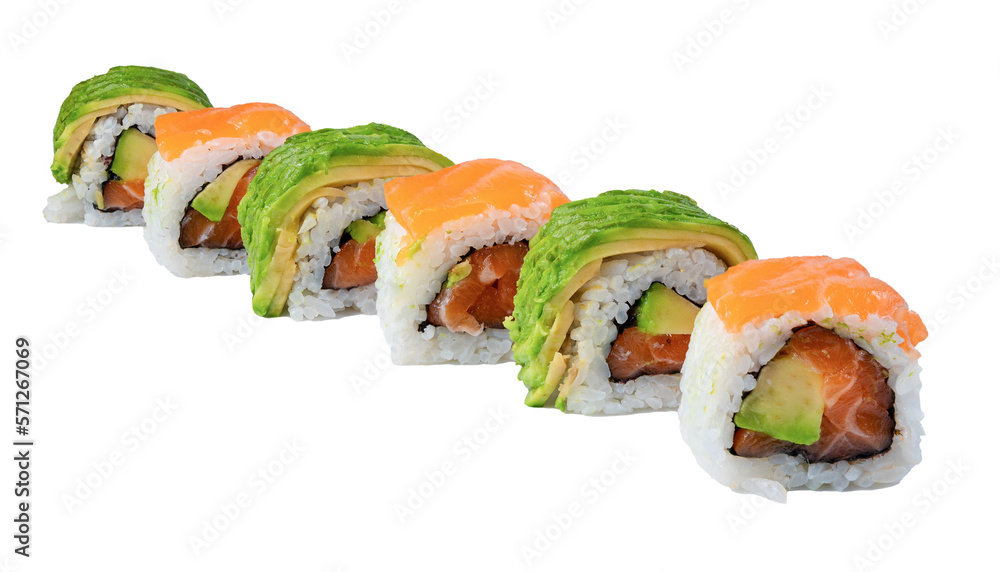 Maki sushi with salmon and avocado isolated Maki sushi with salmon and avocado isolated