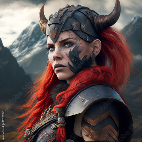 Female red head dwarf fantasy character photo