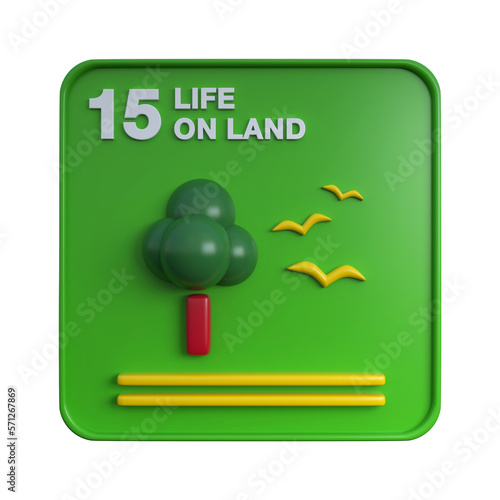 3D render of Sustainable Development Goals icon 15 Life on Land. SDG