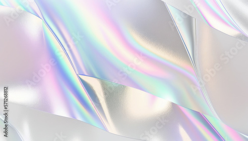 White holograph background. Holographic texture foil effect. Hologram chrome abstract backdrop. Iridescent backdrop. Rainbow gradient. Pearlescent metal surface for designs. Generative ai © Dmytro Tykhokhod