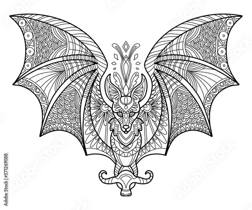 Bat adult antistress coloring page vector illustration