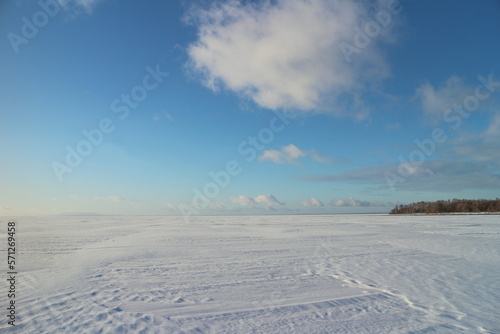 frozen lake covered with snow winter landscape