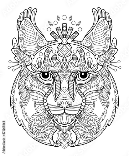 Lynx head adult antistress coloring page vector