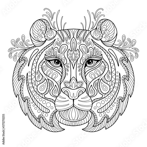 Tiger head adult antistress coloring page vector