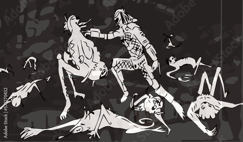 A predator fights witch beasts