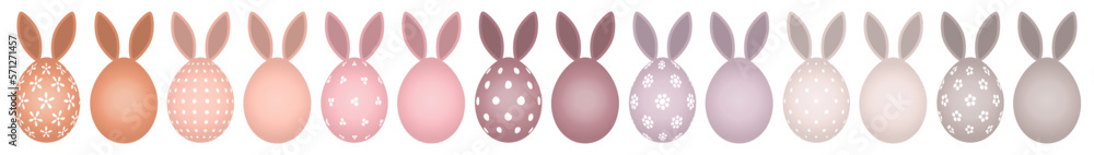 Fototapeta premium 14 Bunte Ostereier Mit Hasenohren Punkte/Blumen Verschiedene Farben