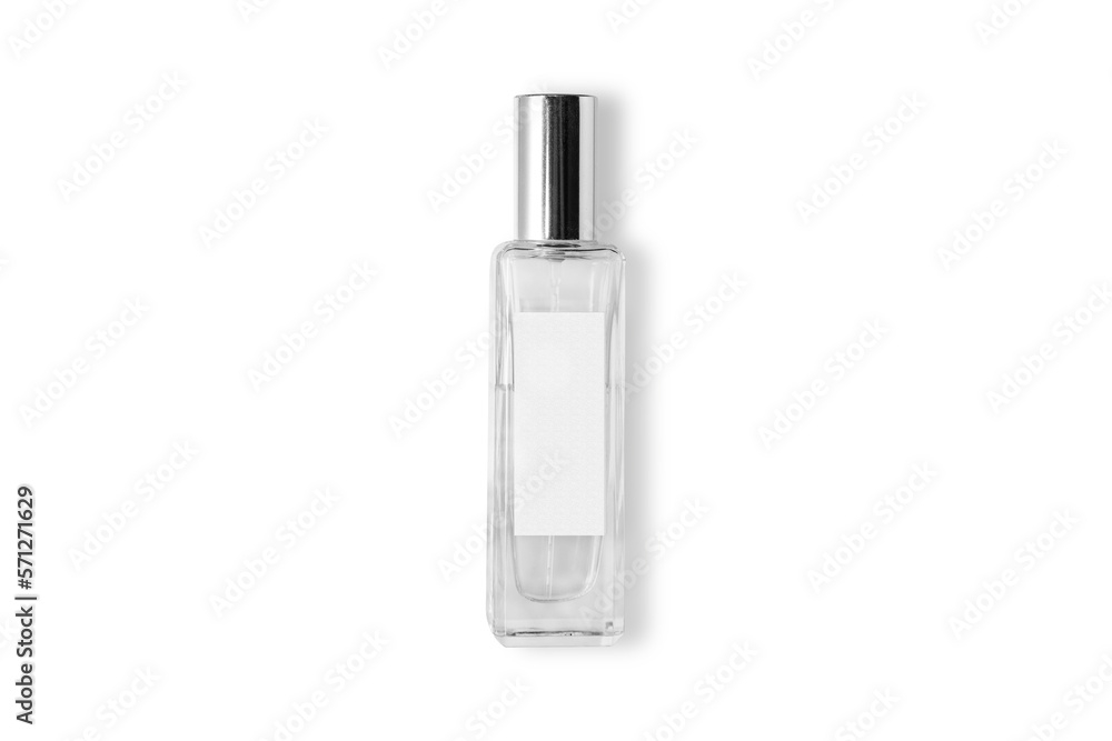 Empty blank white perfume cosmetic bottle Mock up isolated on white background. 3d rendering. Empty blank white perfume cosmetic bottle Mock up isolated on white background. 3d rendering.