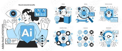 Artificial neural network benefits set. Self-learning computing system