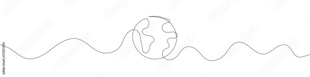 One continuous line drawing of Earth. Vector illustration. Earth globe one line background. Drawing map - obrazy, fototapety, plakaty 