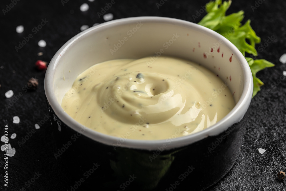 tar tar sauce on a dark background, Food recipe background. Close up tar tar sauce on a dark background, Food recipe background. Close up