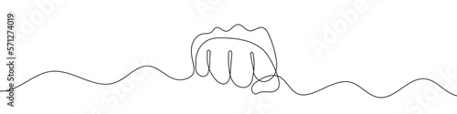 Continuous line drawing of hand with fist. One line drawing background. Vector illustration. Linear drawing of a male fist