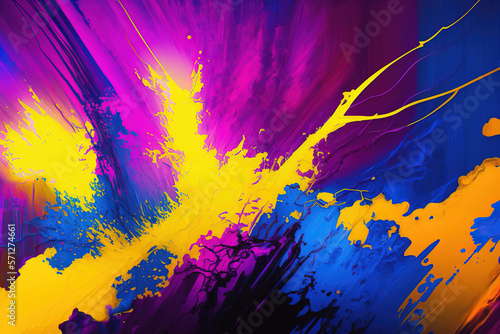 Blue, purple and yellow paint liquid abstract background. AI Generative color mix painting