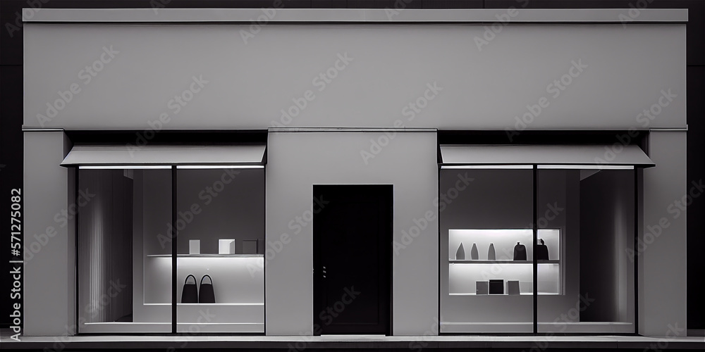 Luxury boutique facade in a minimal style with lots of copy space, generative AI Luxury boutique facade in a minimal style with lots of copy space, generative AI