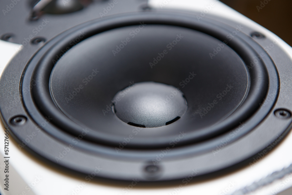Hi fi speaker for sound recording studio. Professional loudspeaker box in close up Hi fi speaker for sound recording studio. Professional loudspeaker box in close up