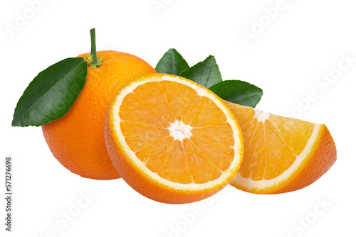 Fototapeta Naklejka Na Ścianę i Meble -  fresh orange fruit and Orange slice isolated on a transparent background
