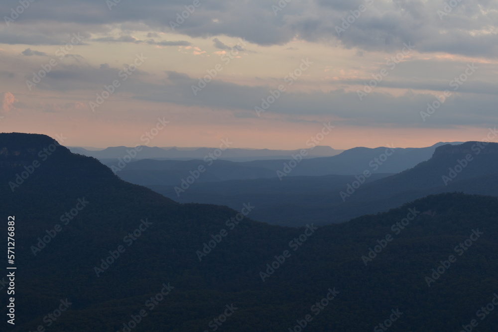 sunset in the blue mountains
