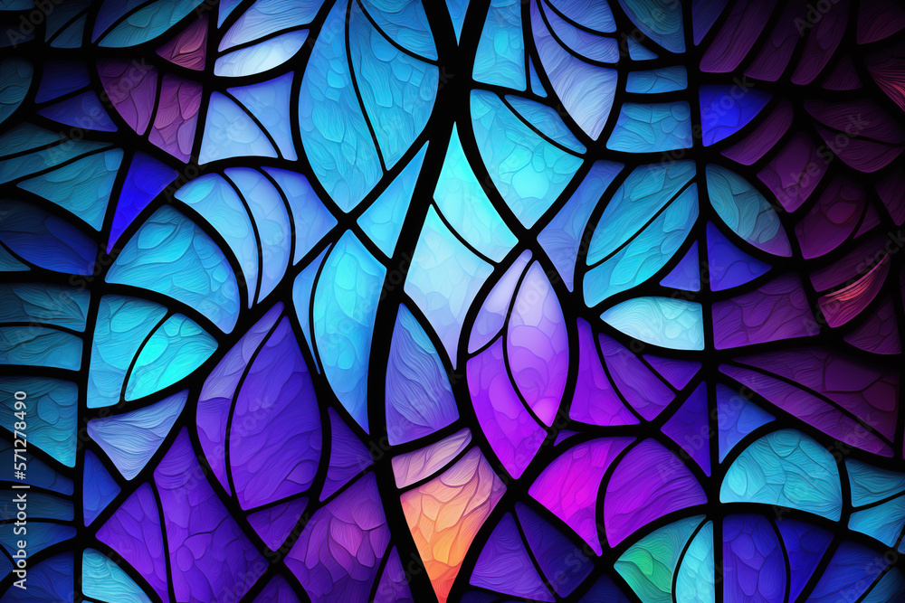 Multicolored stained glass window with irregular random block pattern. Generative illustration - obrazy, fototapety, plakaty 