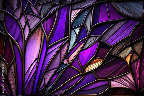 Multicolored stained glass window with irregular random block pattern. Generative illustration photo