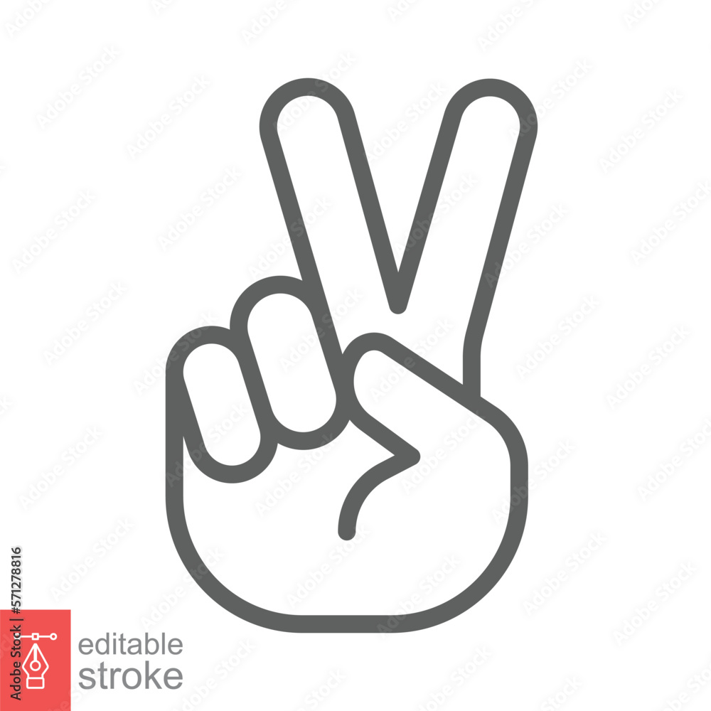 Hand gesture V sign for victory or peace line icon. Simple outline style for apps and websites. Vector illustration on white background. Editable stroke EPS 10. Hand gesture V sign for victory or peace line icon. Simple outline style for apps and websites. Vector illustration on white background. Editable stroke EPS 10.