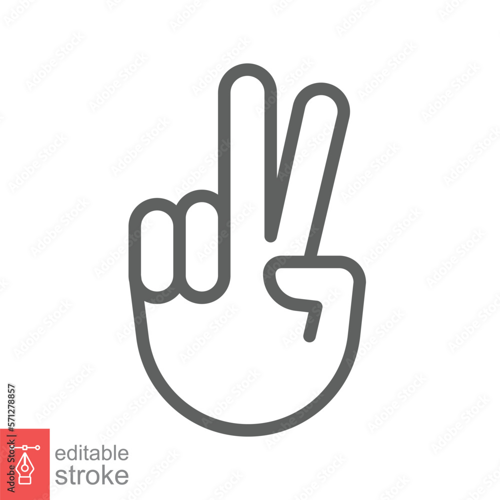 Hand gesture V sign for victory or peace line icon. Simple outline style for apps and websites. Vector illustration on white background. Editable stroke EPS 10. Hand gesture V sign for victory or peace line icon. Simple outline style for apps and websites. Vector illustration on white background. Editable stroke EPS 10.