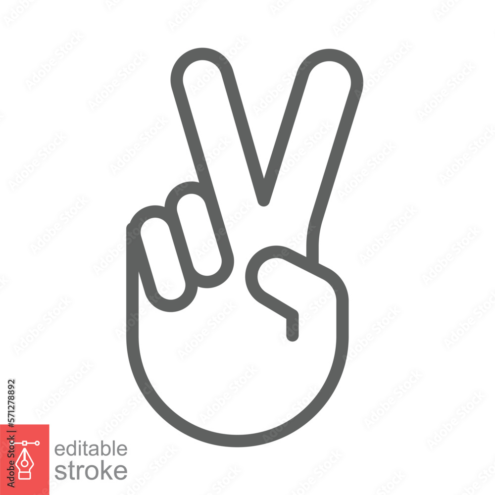 Hand gesture V sign for victory or peace line icon. Simple outline style for apps and websites. Vector illustration on white background. Editable stroke EPS 10. Hand gesture V sign for victory or peace line icon. Simple outline style for apps and websites. Vector illustration on white background. Editable stroke EPS 10.