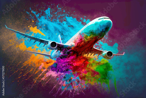 an airplane with colors of positive emotions  abstract. Generative AI