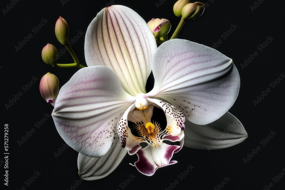 Fototapeta premium Orchid flower on black, Generative AI