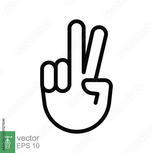 Hand gesture V sign for victory or peace line icon. Simple outline style for apps and websites. Vector illustration on white background. EPS 10.