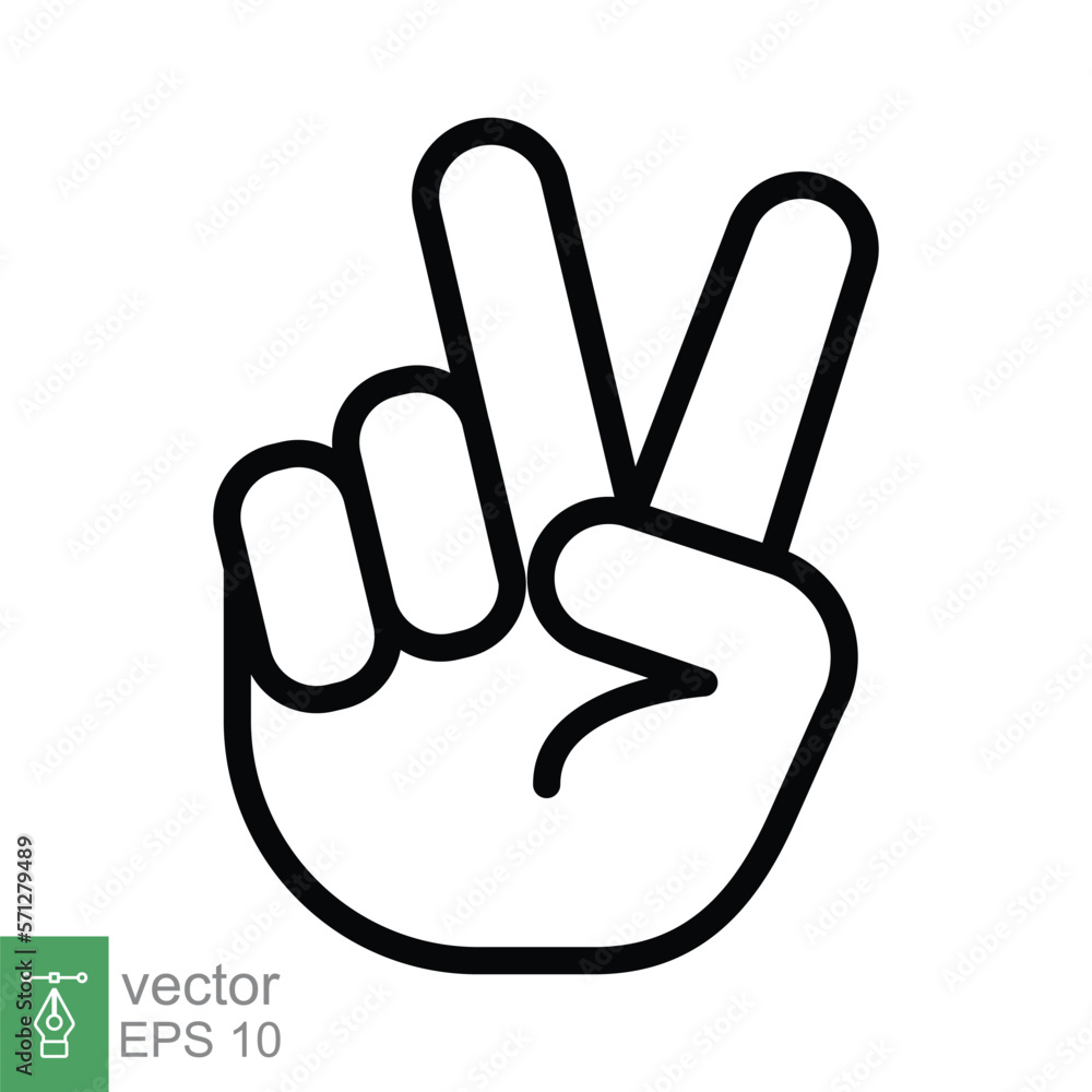 Hand gesture V sign for victory or peace line icon. Simple outline style for apps and websites. Vector illustration on white background. EPS 10. Hand gesture V sign for victory or peace line icon. Simple outline style for apps and websites. Vector illustration on white background. EPS 10.