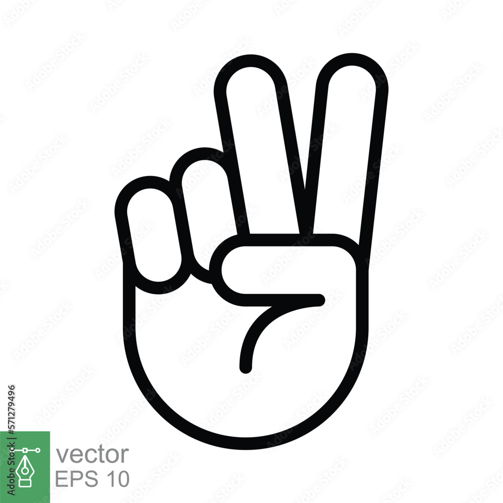 Hand gesture V sign for victory or peace line icon. Simple outline style for apps and websites. Vector illustration on white background. EPS 10. Hand gesture V sign for victory or peace line icon. Simple outline style for apps and websites. Vector illustration on white background. EPS 10.