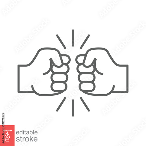 Fist bump line icon. Bro fist bump or power five pound outline style for apps and websites. Hand brother respect, impact, and handshake. Vector illustration on white background. Editable stroke EPS 10