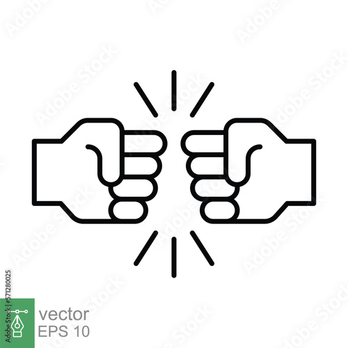 Fist bump line icon. Bro fist bump or power five pound outline style for apps and websites. Hand brother respect, impact, and handshake. Vector illustration on white background. EPS 10.