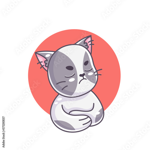 Cute gray unhappy cat. Doodle style sticker, bright, emotional. Emotions: angry, dissatisfied, offended. Sticker, emoji, character. photo