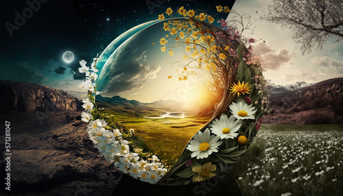 Winter to spring equinox art concept. 