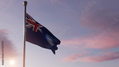 The Falkland Islands flag being raised at sunrise, animation