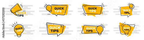 Set of quick tips with light bulb in a flat design