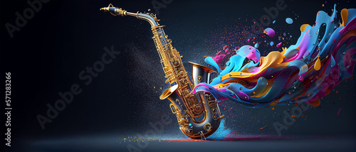 beautiful saxophone with magical splash texture for music banner festival generative ai