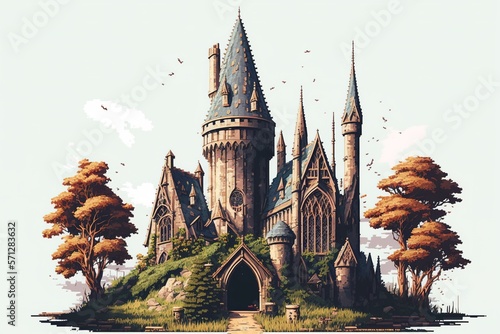 Fototapeta Hogwarts castle Isometric 3d Cartoon Illustration