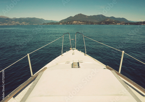 bow of a sailboat on Lake Maggiore  Piedmont  Italy