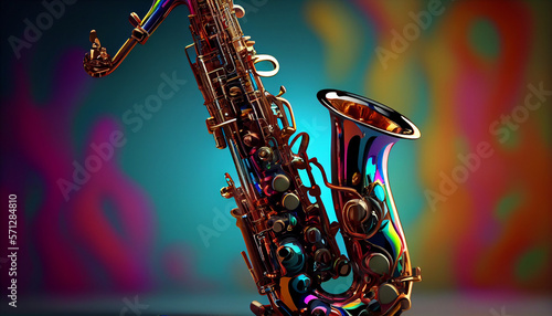 beautiful saxophone with magical splash texture for music banner festival generative ai photo