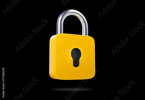 3D Realistic Yellow Locked padlock vector illustration