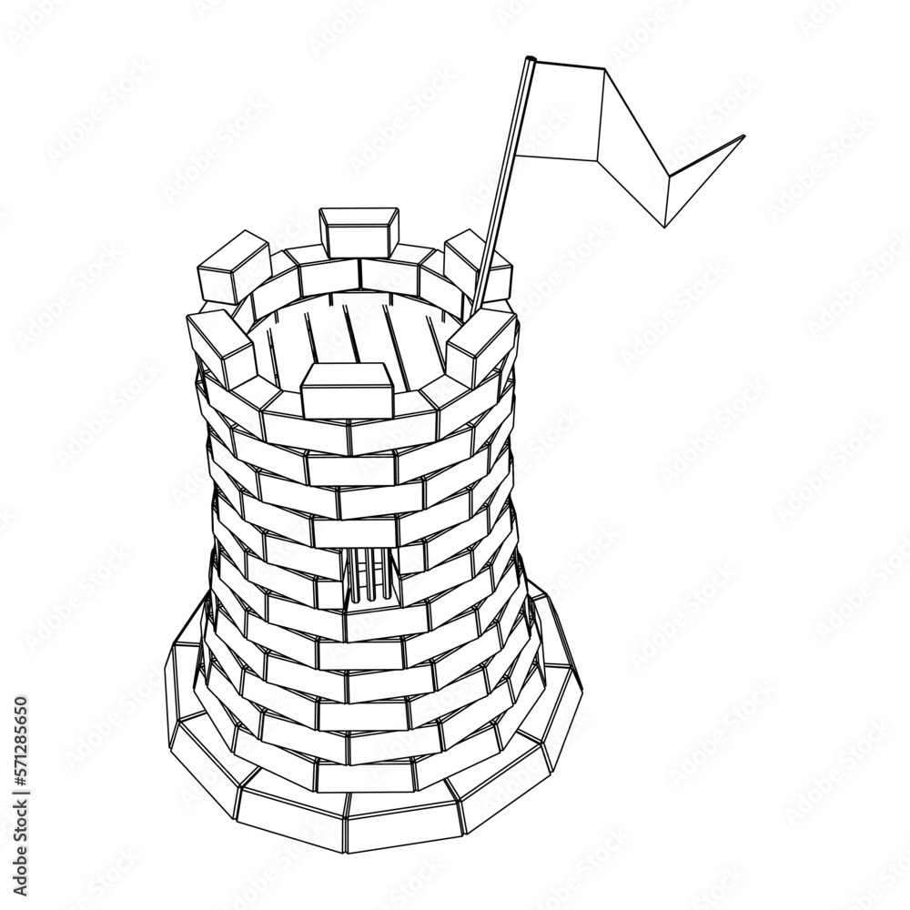 Castle knight tower. Medieval ancient fortress with banner flag Castle knight tower. Medieval ancient fortress with banner flag