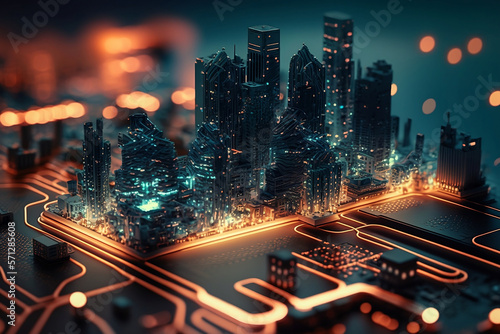 Foto Smart city on circuit board background
