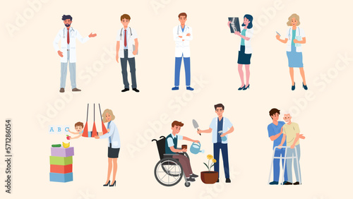 Set of male and female doctor characters. Medical staff team concept. Vector flat design.