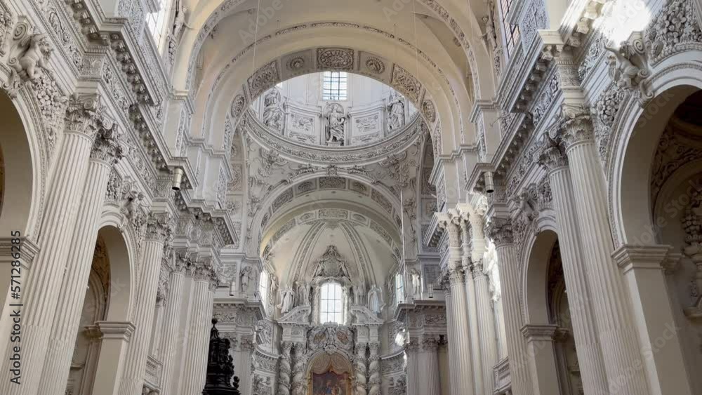 Interior of Theatine Church in Munich city. Catholic religion landmark, baroque architecture details concepts