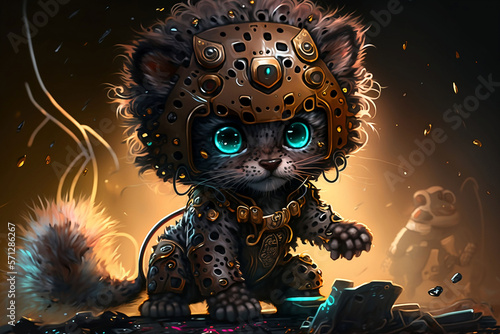 Adorable Baby Leopard Cartoon Illustration for Children's Fantasy Animation - AI Generated with Copyspace